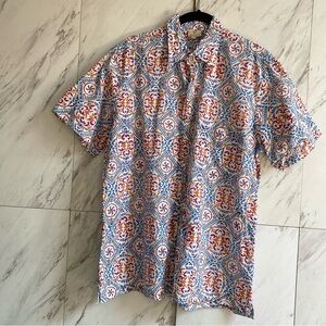Anokhi Batik Cotton Traditional Button Up Short Sleeve Shirt SZ S